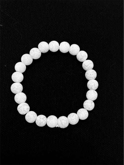 White Marble Howlite Beaded Stretch Bracelet Minimalist Stone Jewelry - Sable & Red