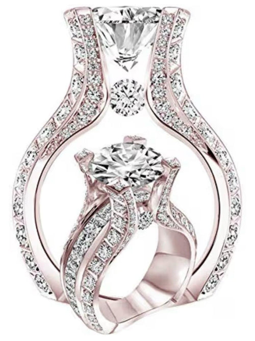 Women 18K Rose Gold Filled White Sapphire Diamond Wedding Engagement Ring Sz 8 - Sable & Red