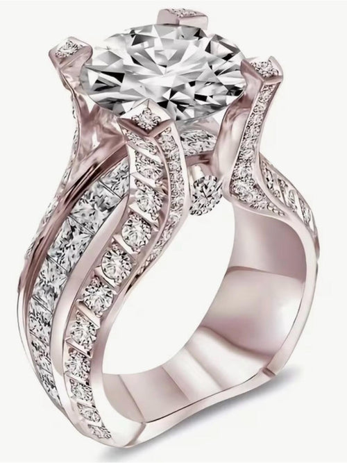 Women 18K Rose Gold Filled White Sapphire Diamond Wedding Engagement Ring Sz 8 - Sable & Red