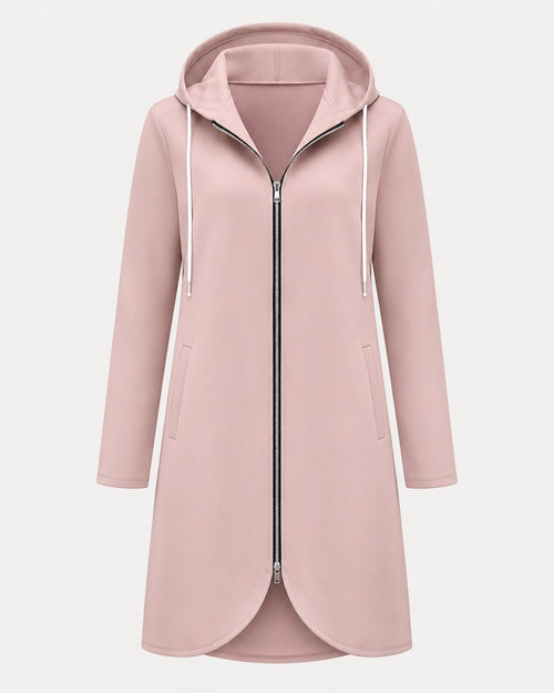 Women’s Lightweight Longline Hoodie Jacket in Blush Pink - Sable & Red