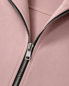 Women’s Lightweight Longline Hoodie Jacket in Blush Pink - Sable & Red