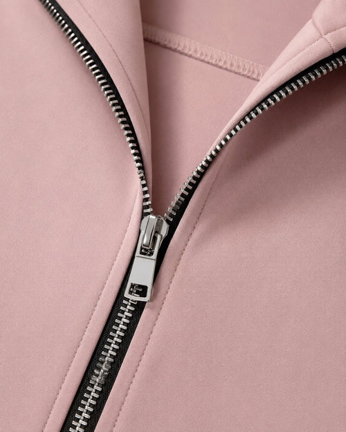 Women’s Lightweight Longline Hoodie Jacket in Blush Pink - Sable & Red