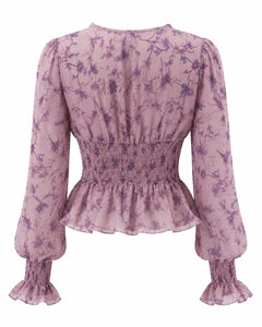 Women’s Mauve Floral Ruffle Smocked Peplum Blouse Size Small/4 - Sable & Red