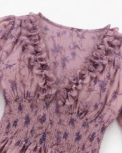 Women’s Mauve Floral Ruffle Smocked Peplum Blouse Size Small/4 - Sable & Red
