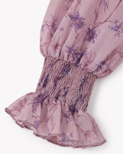 Women’s Mauve Floral Ruffle Smocked Peplum Blouse Size Small/4 - Sable & Red