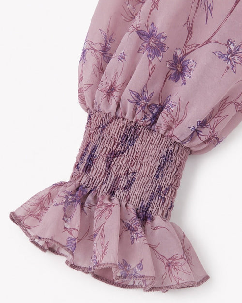 Women’s Mauve Floral Ruffle Smocked Peplum Blouse Size Small/4 - Sable & Red