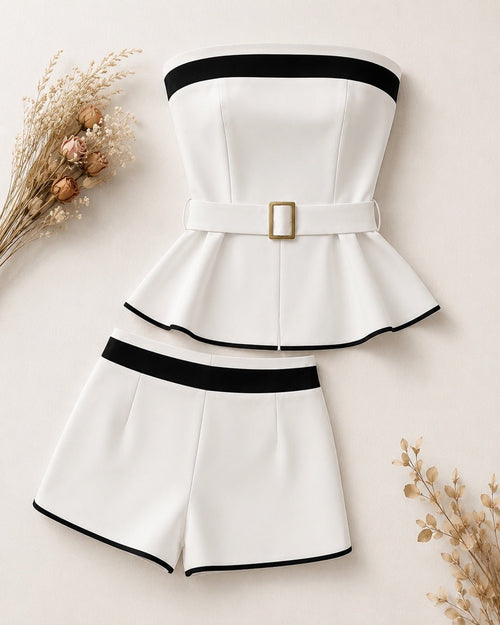 Women’s White & Black Strapless Peplum Shorts Set Size Small/4 - Sable & Red