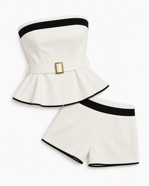 Women’s White & Black Strapless Peplum Shorts Set Size Small/4 - Sable & Red