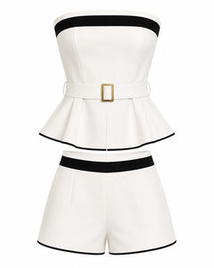 Women’s White & Black Strapless Peplum Shorts Set Size Small/4 - Sable & Red