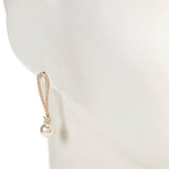 x Borrowed & Blue Teardrop Crystal CZ Pave Metal Pearl Drop Earrings - Sable & Red
