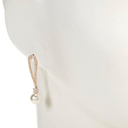 x Borrowed & Blue Teardrop Crystal CZ Pave Metal Pearl Drop Earrings - Sable & Red
