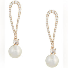 x Borrowed & Blue Teardrop Crystal CZ Pave Metal Pearl Drop Earrings - Sable & Red