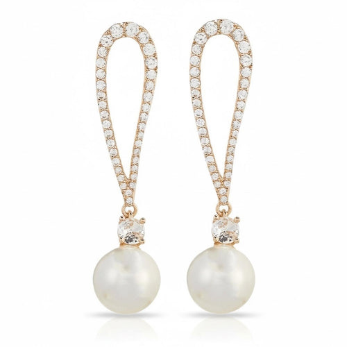x Borrowed & Blue Teardrop Crystal CZ Pave Metal Pearl Drop Earrings - Sable & Red