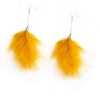 Yellow Feather Statement Earrings Drop Dangle Lightweight Fluffy Boho Trendy - Sable & Red