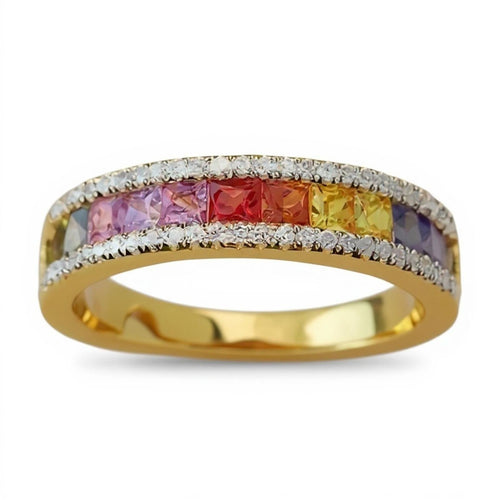 Yellow Gold and Multicolor Gemstone Ring - Sable & Red