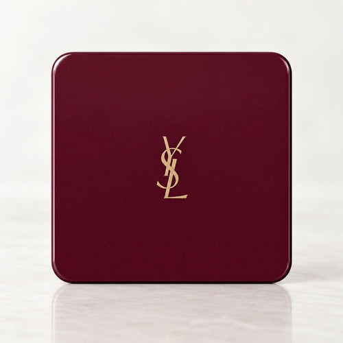 YSL Logo Coasters in Deep Burgundy and Gold - Set of 4 Glossy Coasters - Sable & Red