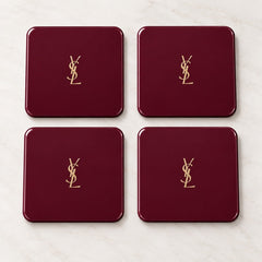 YSL Logo Coasters in Deep Burgundy and Gold - Set of 4 Glossy Coasters - Sable & Red