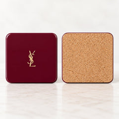 YSL Logo Coasters in Deep Burgundy and Gold - Set of 4 Glossy Coasters - Sable & Red