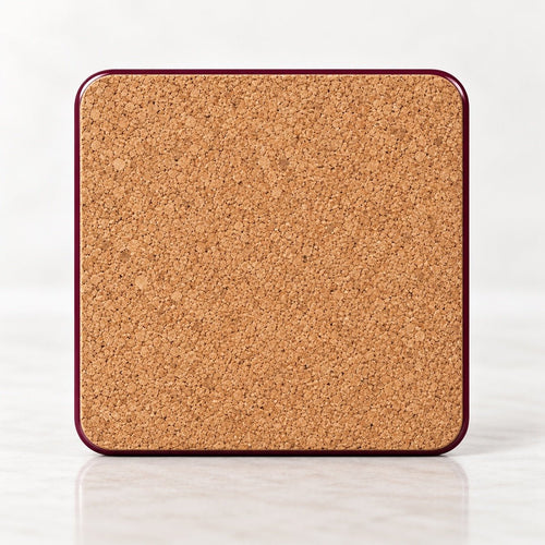 YSL Logo Coasters in Deep Burgundy and Gold - Set of 4 Glossy Coasters - Sable & Red