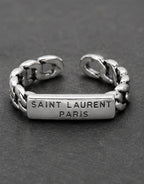 Yves Saint Laurent Paris YSL Silver Chain Link Nameplate Band Ring S925 - Sable & Red