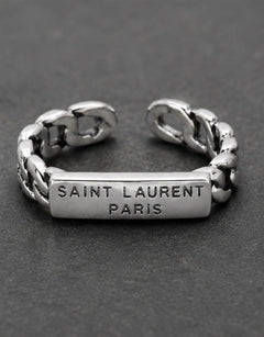 Yves Saint Laurent Paris YSL Silver Chain Link Nameplate Band Ring S925 - Sable & Red