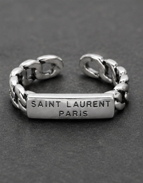 Yves Saint Laurent Paris YSL Silver Chain Link Nameplate Band Ring S925 - Sable & Red