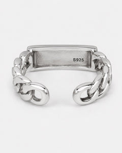 Yves Saint Laurent Paris YSL Silver Chain Link Nameplate Band Ring S925 - Sable & Red