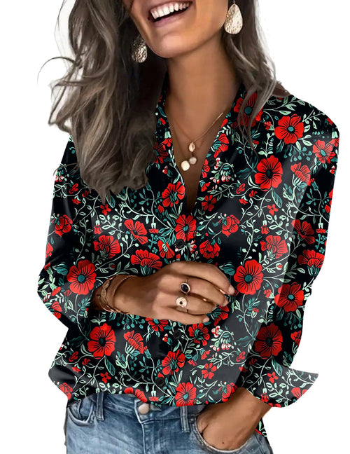 Zeagoo Satin Blouses for Women Silk Button Down Shirts Long Sleeve Tops - Sable & Red