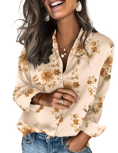Zeagoo Satin Blouses for Women Silk Button Down Shirts Long Sleeve Tops - Sable & Red