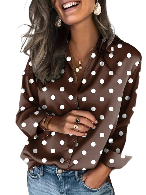 Zeagoo Satin Blouses for Women Silk Button Down Shirts Long Sleeve Tops - Sable & Red