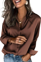 Zeagoo Satin Blouses for Women Silk Button Down Shirts Long Sleeve Tops - Sable & Red