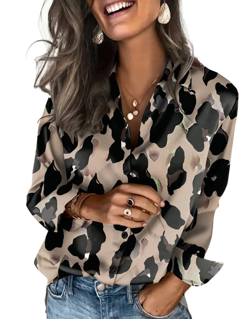 Zeagoo Satin Blouses for Women Silk Button Down Shirts Long Sleeve Tops - Sable & Red