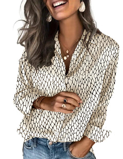 Zeagoo Satin Blouses for Women Silk Button Down Shirts Long Sleeve Tops - Sable & Red