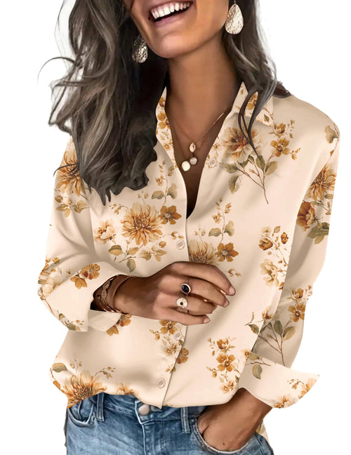 Zeagoo Satin Blouses for Women Silk Button Down Shirts Long Sleeve Tops - Sable & Red